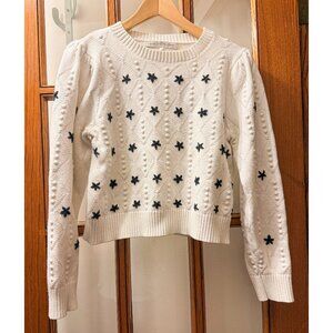 English Factory Star Flower Embroidered Pointelle Knit Sweater sz L